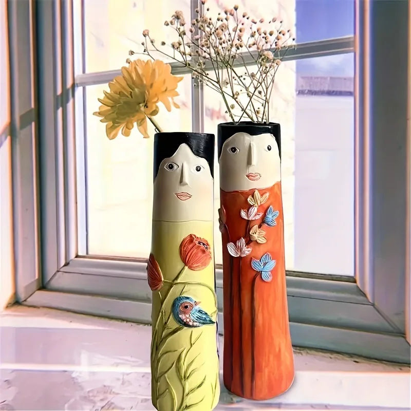 Bohemian Girl Face Resin Art Sculpture Vase For Indoor Decoration