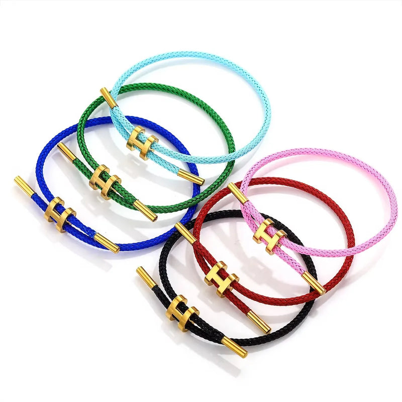 Stainless Steel Braided Rope Adjustable Bracelet For Men And Women