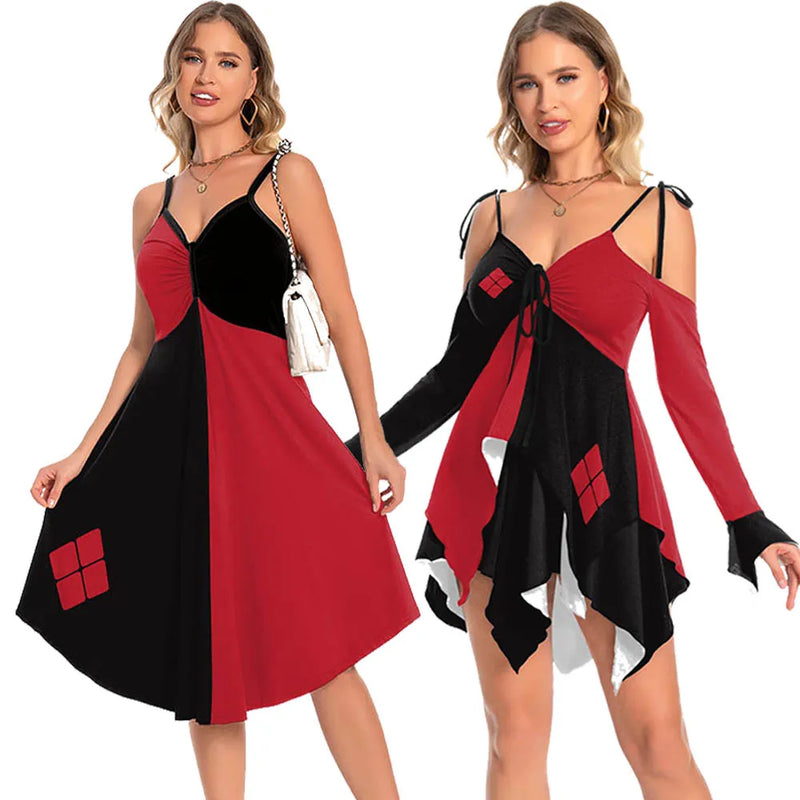 Harley Quinn Costume Dress Sleeveless Clown Style Party Dress