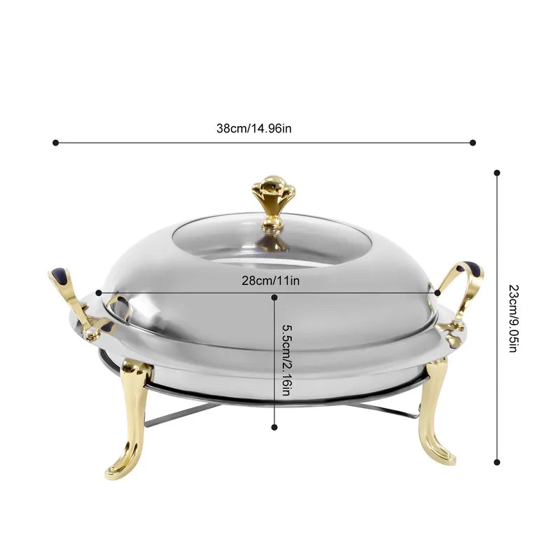 Stainless Steel Chafing Dish Round Buffet Warmer With Lid And Fuel Holder