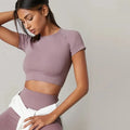 Women Yoga Top Seamless Short Sleeve Sport Shirt Fitness Activewear