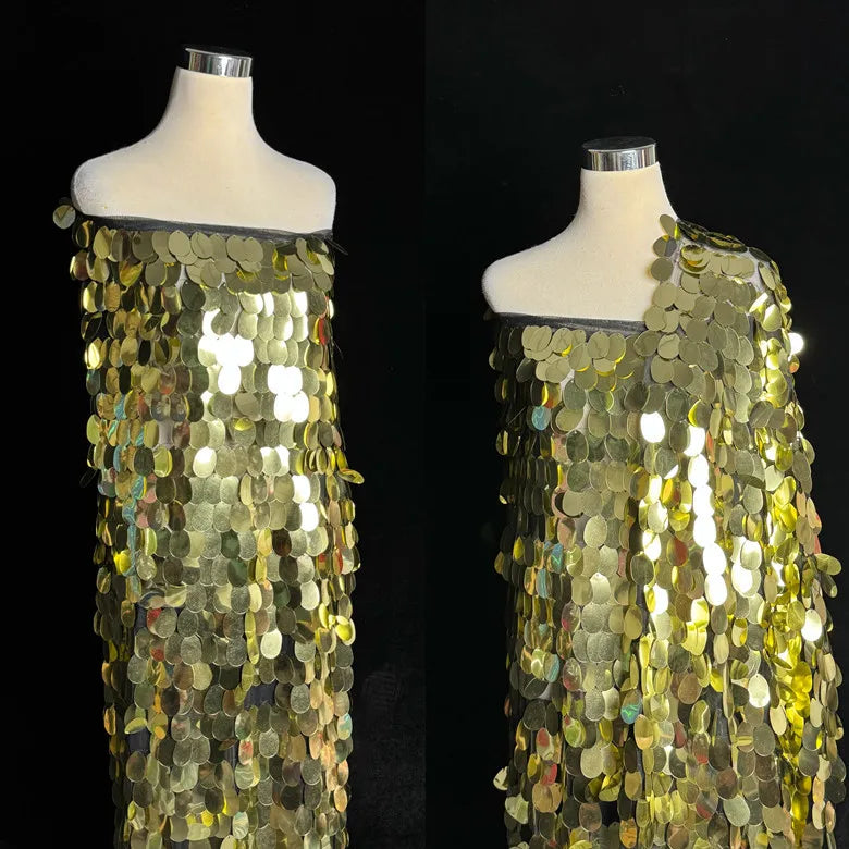 1yard 4cm Golden Sequin Fabric Oval Shape For Ceremonial Dress