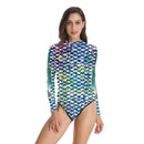 Mermaid Cosplay Costume Women One-piece Fish Scale Long Sleeve Swimsuit