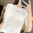 Women Short-Sleeved Knitwear Top O-Neck Lyocell Summer Tee