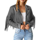 Women Faux Suede Leather Jackets Fringe Tassel Cropped Motorcycle Style