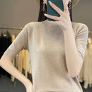 Women Short-Sleeved Knitwear Top O-Neck Lyocell Summer Tee