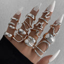 15Pcs Metal Rings Set Irregular Lines Water Droplet Design