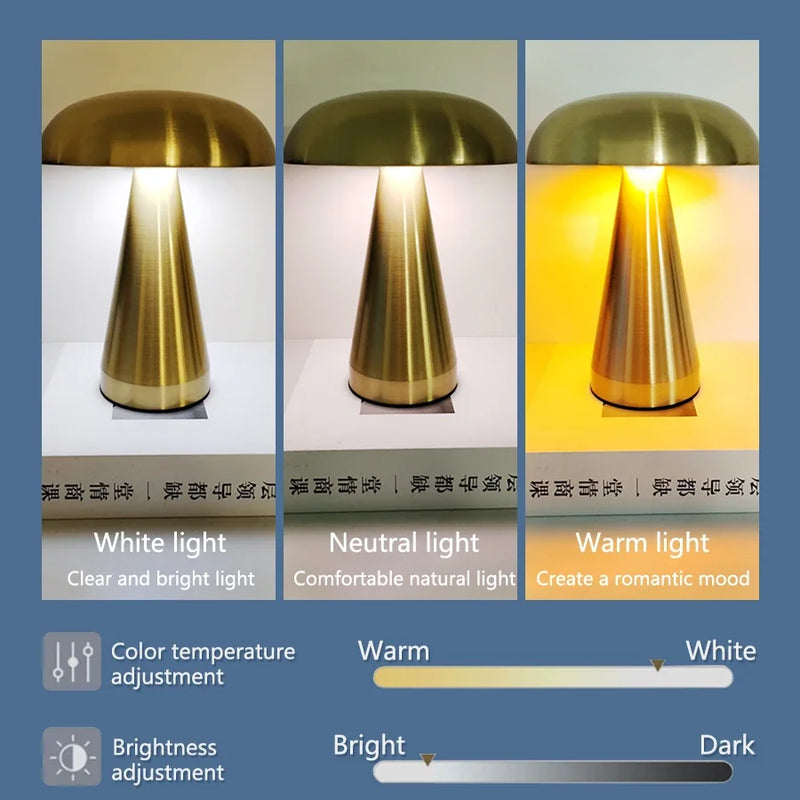 Mushroom Table Lamp LED Touch Sensor Three Color Dimming Rechargeable