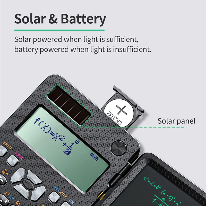 Solar Scientific Calculator 417 Functions LCD Notepad Portable Foldable