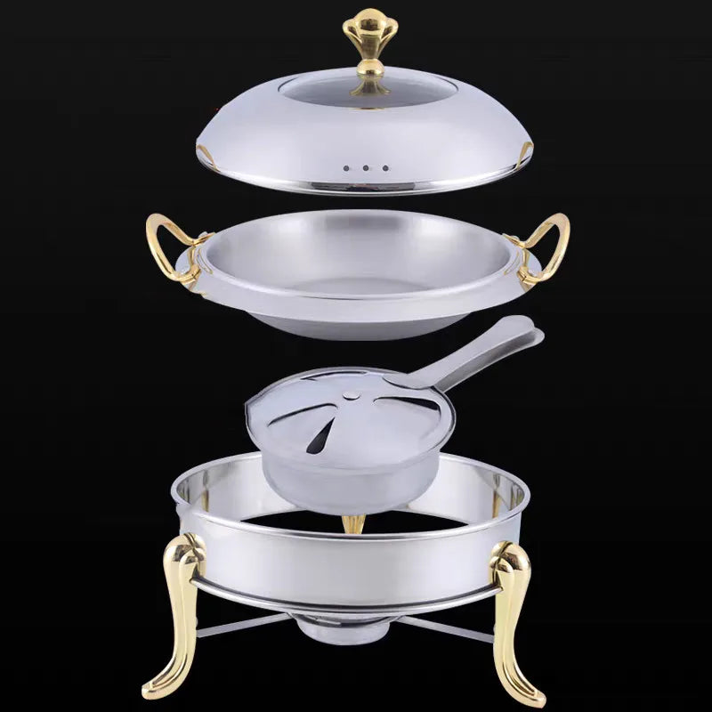 Stainless Steel Chafing Dish Round Buffet Warmer With Lid And Fuel Holder