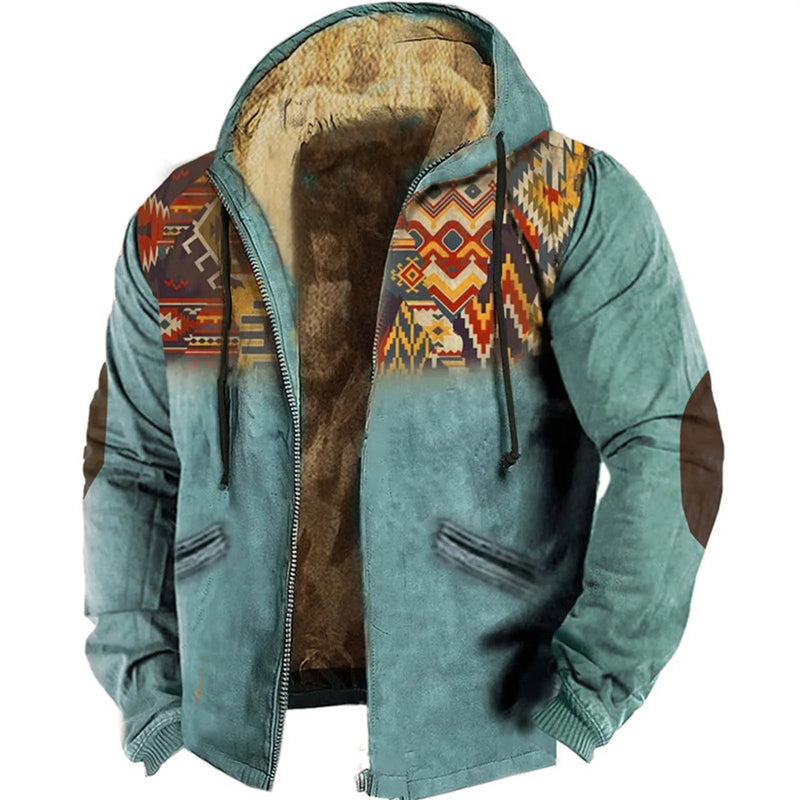 Winter Men’s Hooded Zipper Hoodie Jacket Vintage Lamb Wool Fleece Lined
