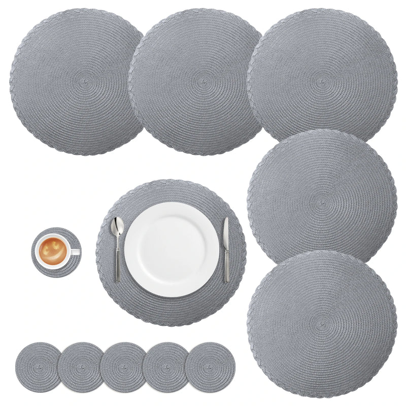 Set Of 12 Round Braided Table Mats Non Slip Heat Resistant Pads