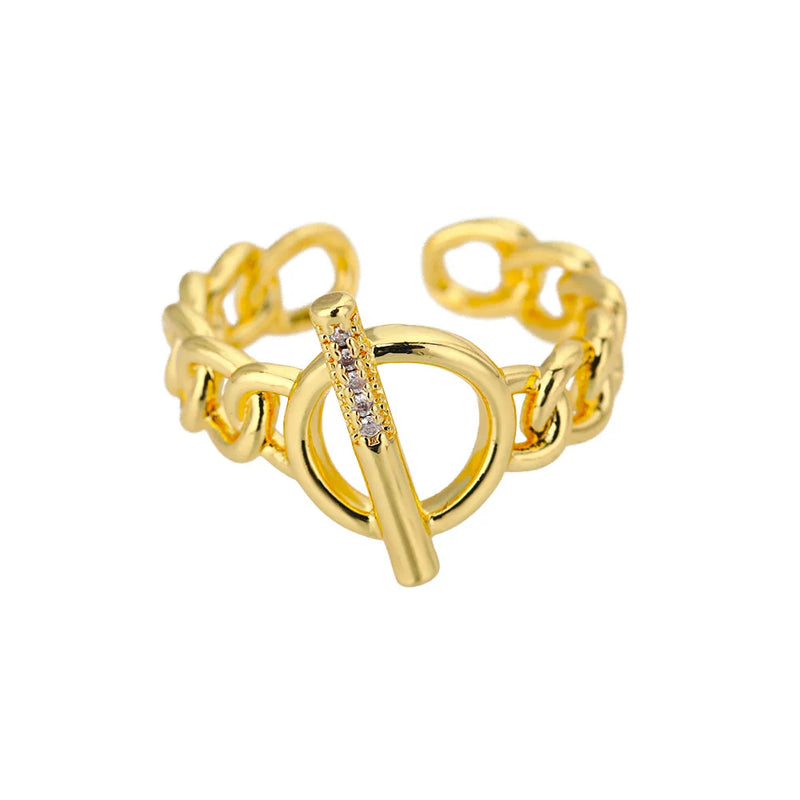 Twist Chain Open Ring Zircon Stainless Steel Geometric Couple Jewelry