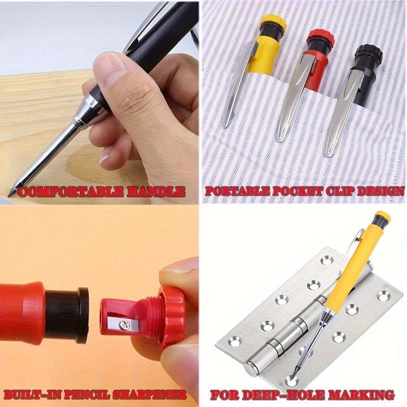 Carpenter Pencil Mechanical Woodworking 3 Colors Refill Sharpener