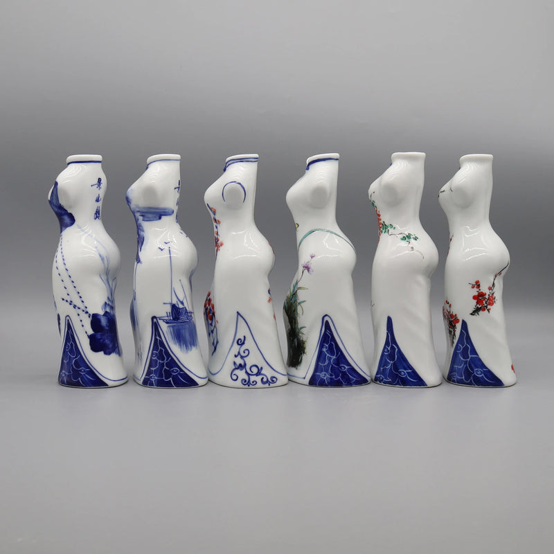 Hand Painted Ceramic Cheongsam Figurine Small Elegant Vase Decor