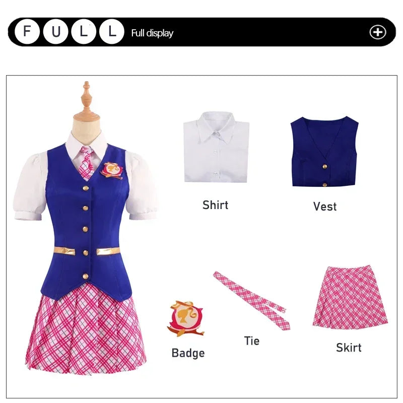 Charm Princess Barbie Cosplay Costume Dress School Uniform Outfit Skirt