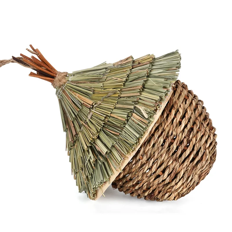 A96K Hanging Bird Nest Straw Grass Outdoor Hummingbird House