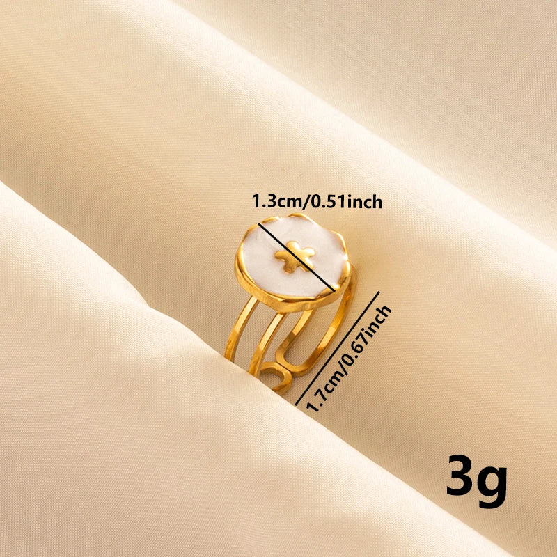 Bohemian Adjustable Stainless Steel Ring White Enamel Gold Color