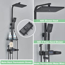 Black Digital Thermostatic Shower Faucet Rainfall Mixer Tap With Shelf