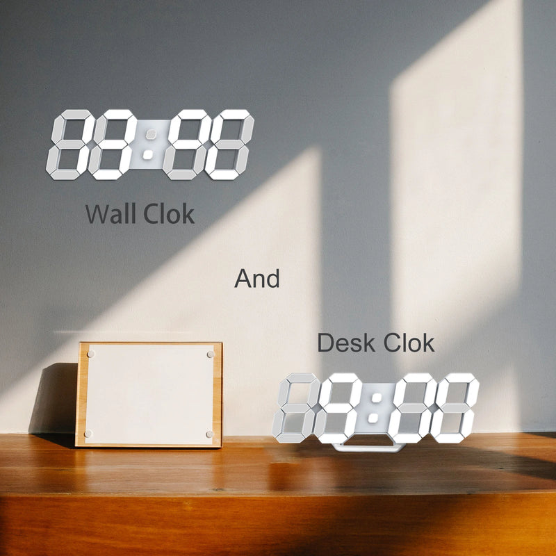 3D LED Wall Clock Digital Alarm Snooze Temperature Date Display