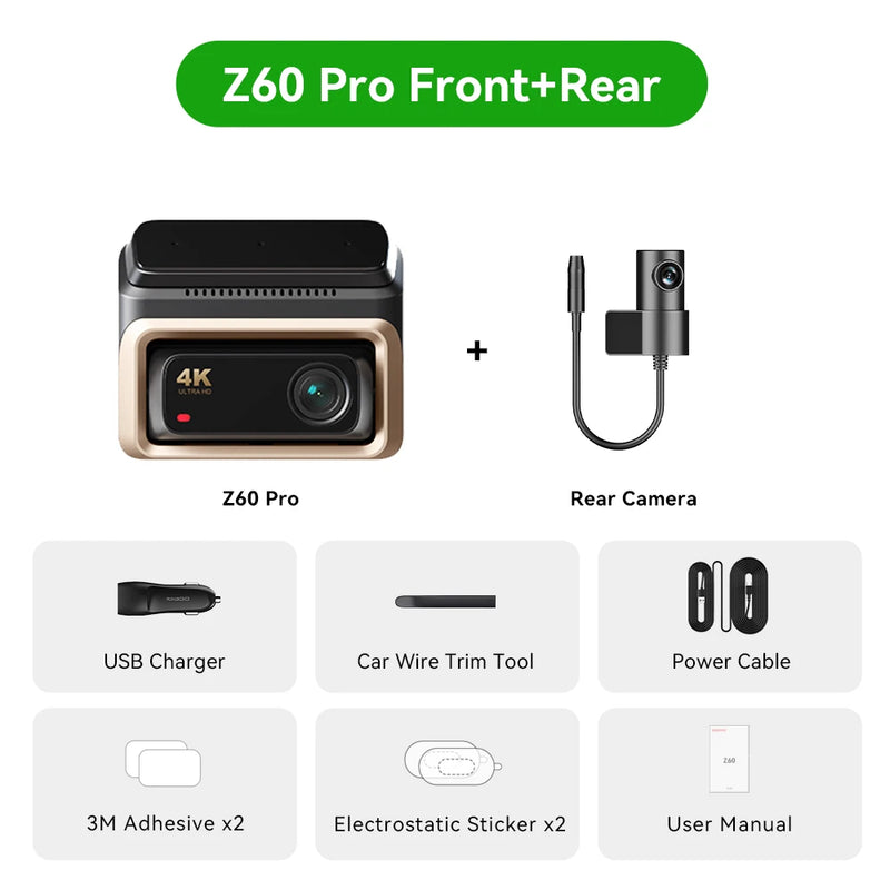 DDPAI 4K Dash Cam Z60 Pro Front Rear Car Camera GPS Wi-Fi ADAS
