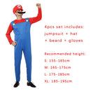 4pcs Luigi Cosplay Costume Super Bros Jumpsuit Anime Outfit