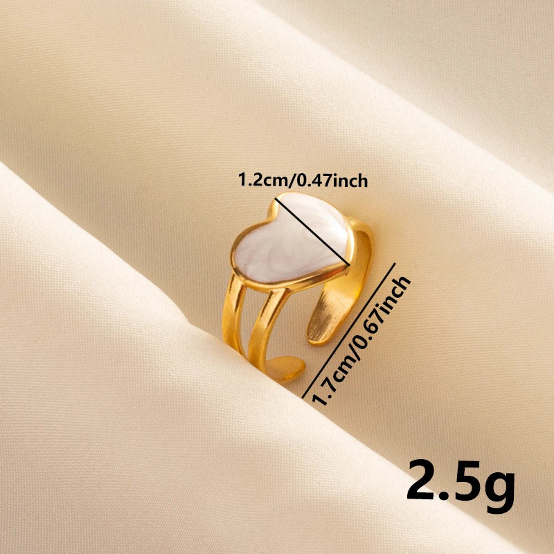 Bohemian Adjustable Stainless Steel Ring White Enamel Gold Color