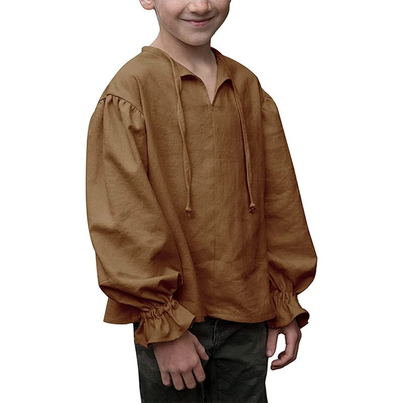 Kids Pirate Cosplay Shirt Long Sleeve Medieval Halloween Costume Top