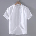 Men's Short-Sleeved Shirt Cotton Linen Casual Stand Collar Plus Size