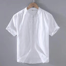 Men's Short-Sleeved Shirt Cotton Linen Casual Stand Collar Plus Size
