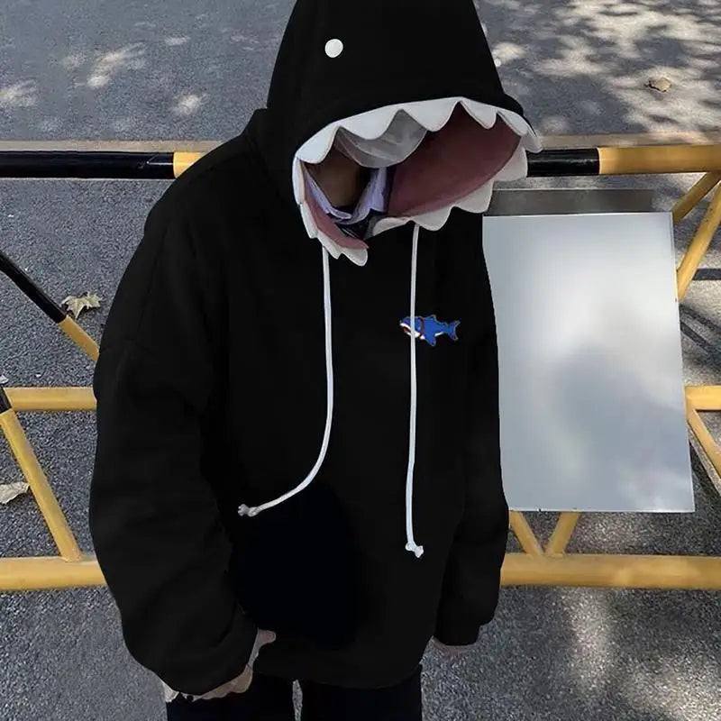 Shark Sweatshirt Blue Hooded Long Sleeve Cartoon Animal Pullover