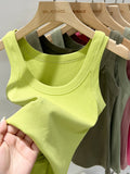 Zjaiss Women Ribbed Tank Top Solid Round Neck Stretchy Camisole