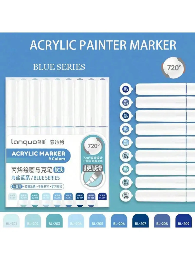 Languo 9pcs Acrylic Marker Pen Set Soft Brush Paint Pens For Art