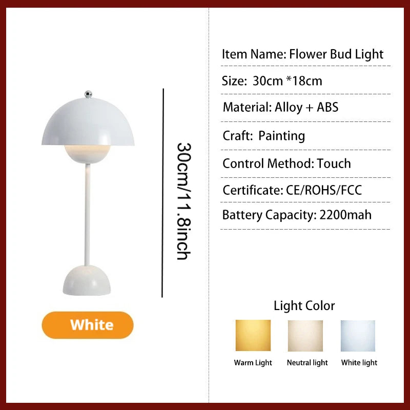 Rechargeable Table Lamp With 3 Speed Adjustment Flower Bud Design