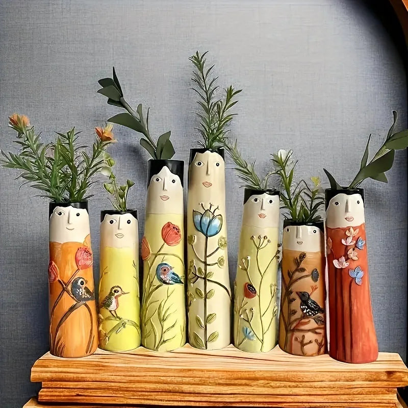 Bohemian Girl Face Resin Art Sculpture Vase For Indoor Decoration