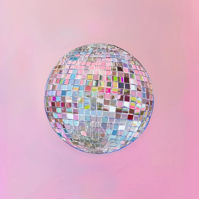 Silver Disco Ball Canvas Painting Pink Minimalist Wall Art Decor