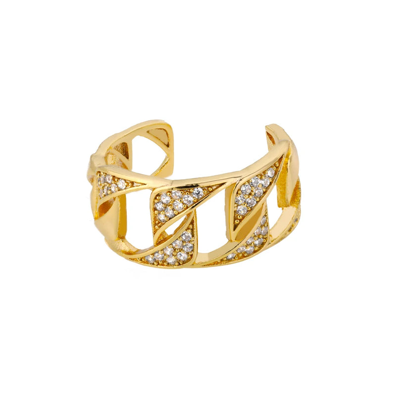 Twist Chain Open Ring Zircon Stainless Steel Geometric Couple Jewelry
