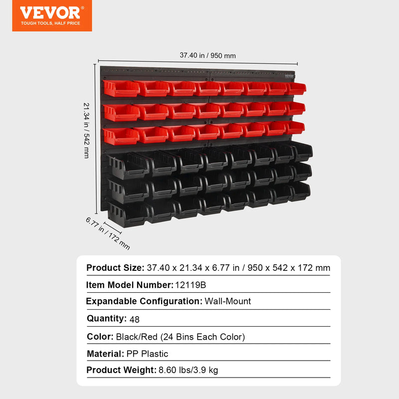 VEVOR Wall Mounted Storage Bins 30 Or 48 Bin Parts Organizer With Hooks