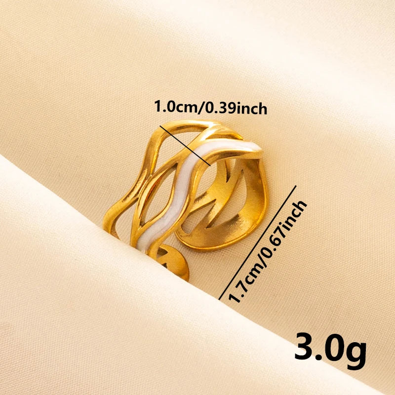 Bohemian Adjustable Stainless Steel Ring White Enamel Gold Color