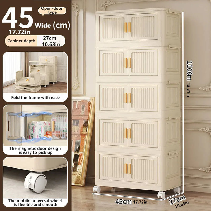 Foldable Storage Cabinet With Wheels Dustproof Wardrobe Organizer