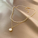 Women's Pearl Necklace Gold Beads Double Layer Chain Choker