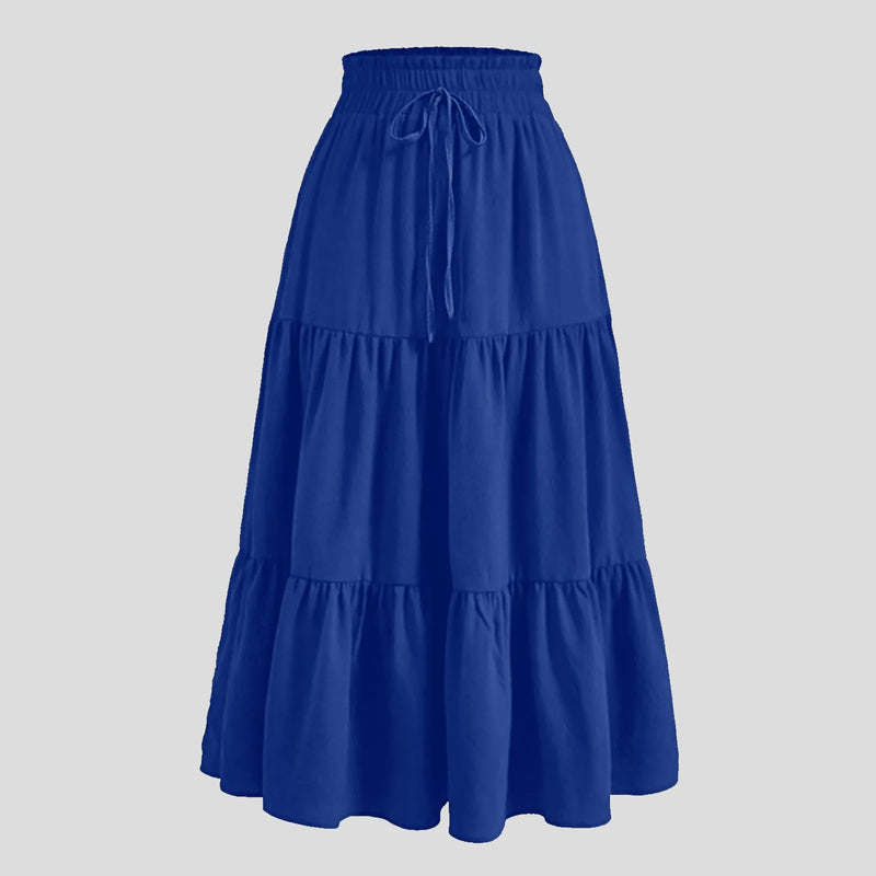 Boho Floral Maxi Skirt Elastic Waist Pleated Flowy Long Skirt