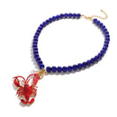 Lobster Bead Necklace Handmade Crystal Enamel Pendant Beach Accessory