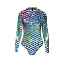 Mermaid Cosplay Costume Women One-piece Fish Scale Long Sleeve Swimsuit