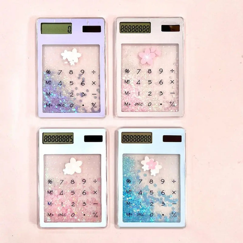 Mini Solar Calculator Transparent Quicksand 8 Digit Display For Students