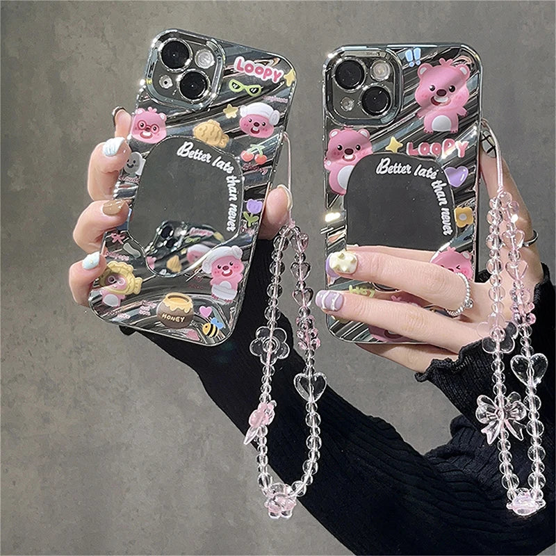 Korean Pink Bear Butterfly Flower Cute Phone Strap Charm Lanyard