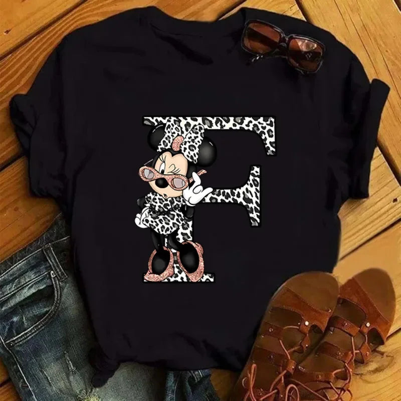 26 Letter Printed Women T-shirts Casual Graphic Summer Short Sleeve Tops