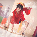 Luffy Cosplay Costume Monkey D Red Top Pants Hat For Adults Kids