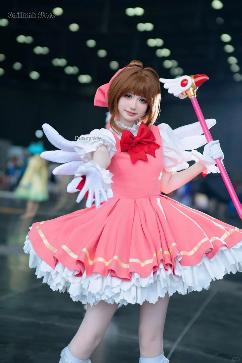 Cardcaptor Sakura Cosplay Costume Kinomoto Sakura Pink Dress Wig Set