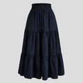 Boho Floral Maxi Skirt Elastic Waist Pleated Flowy Long Skirt